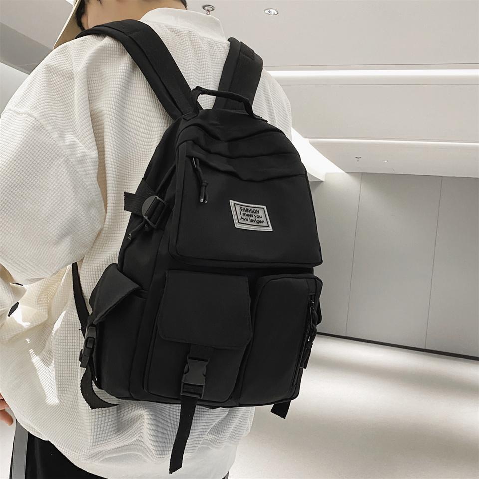Large Capacity Nylon Student Backpack Multifunctional Zipper Elegant and Casual Monochromatic Travel and School