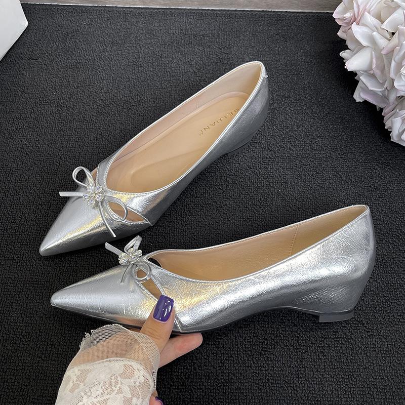 

Темпераментные туфли-лодочки с бантом из страз, на небольшой внутренней платформе, женские, с острым носком, на плоской подошве, универсальные 40