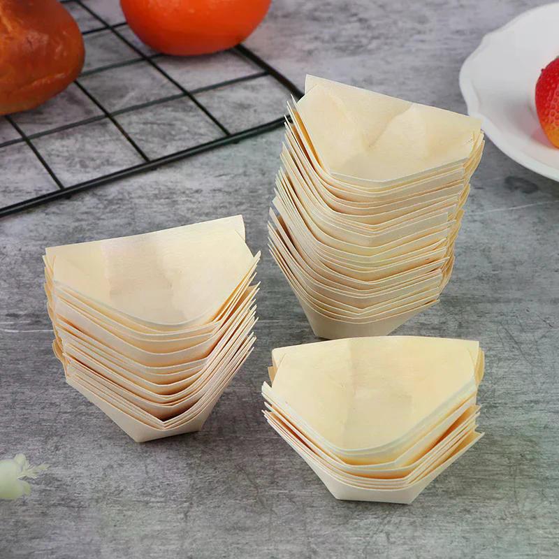 50 Stück Holzboote Teller Sushi Salat Dessertschale Holz Servierschale Einweg Sushi Serviertabletts Sushi Bootsplatten