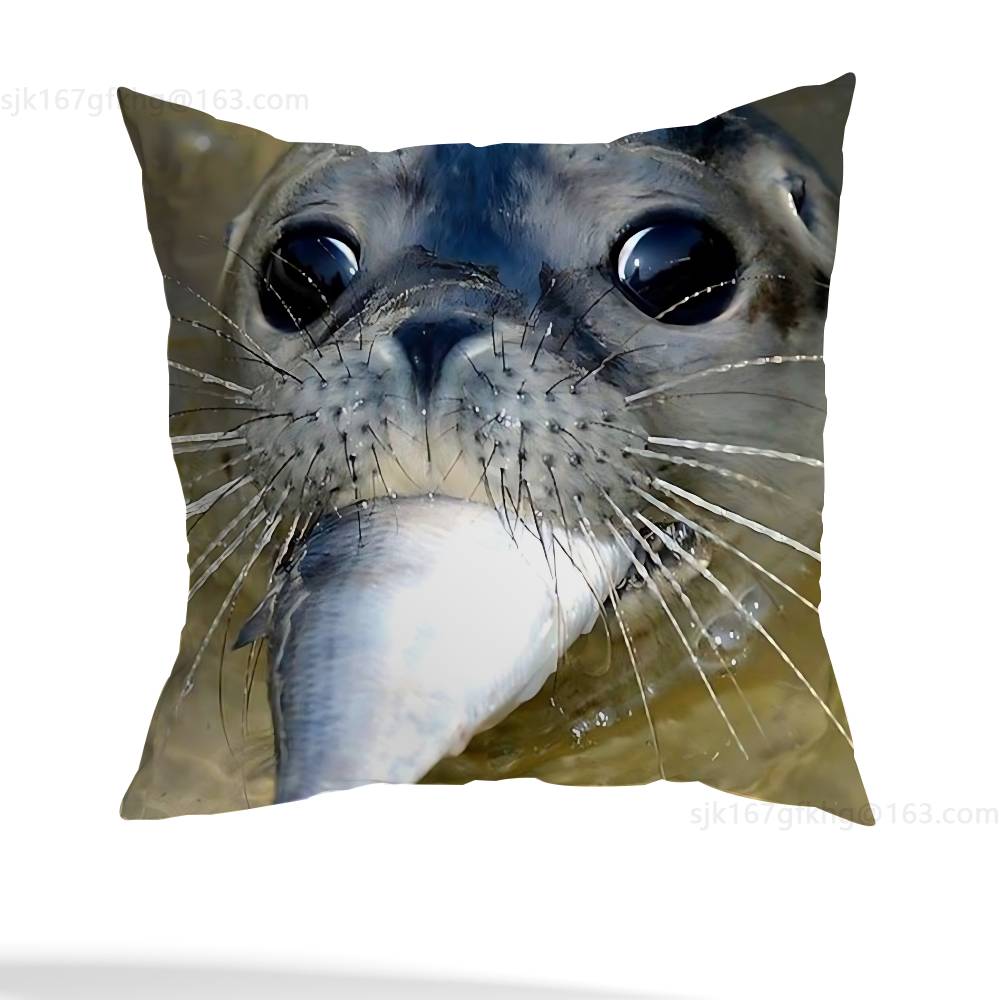 Seal Sea Cute Funny Pillow Case Anti-dustmite Pillowcase Invisible zipper silky short plush Sofa cushion cover