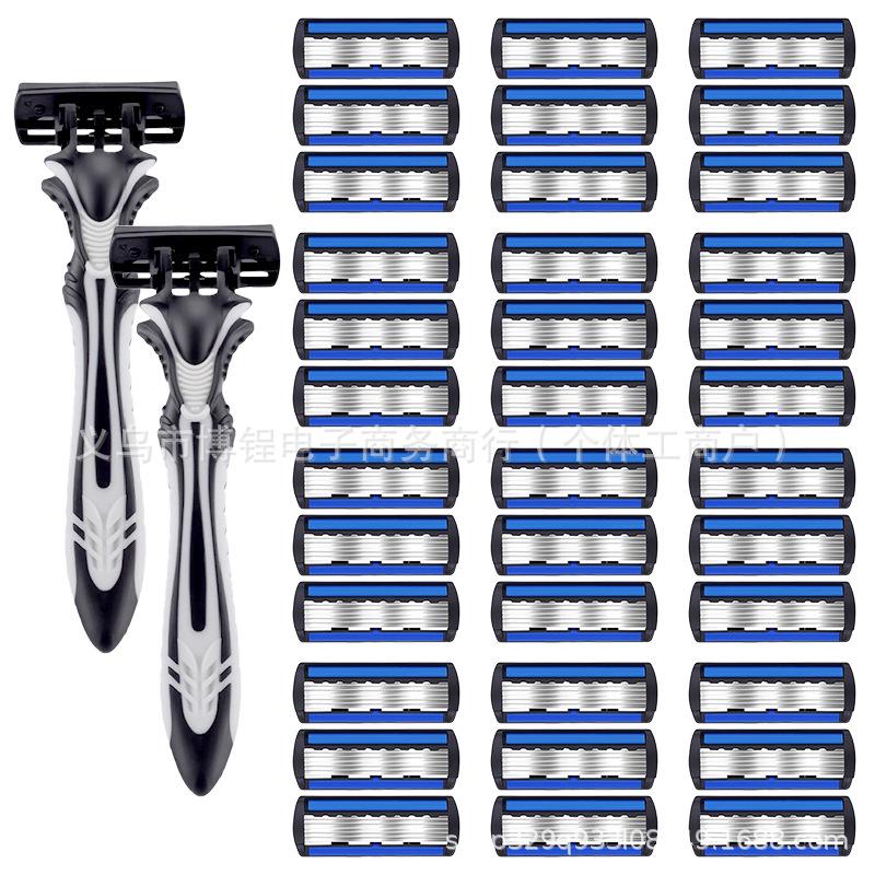 Six-Layer Razor Manual Shaver with Non-Slip Grasshopper Handle