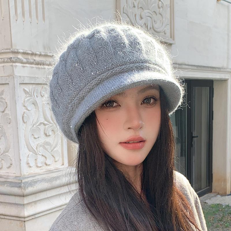 Autumn and Winter Peaked Cap Women's Bald Hat Thickened Ear Protection Hat Warm Knitted Wool Hat