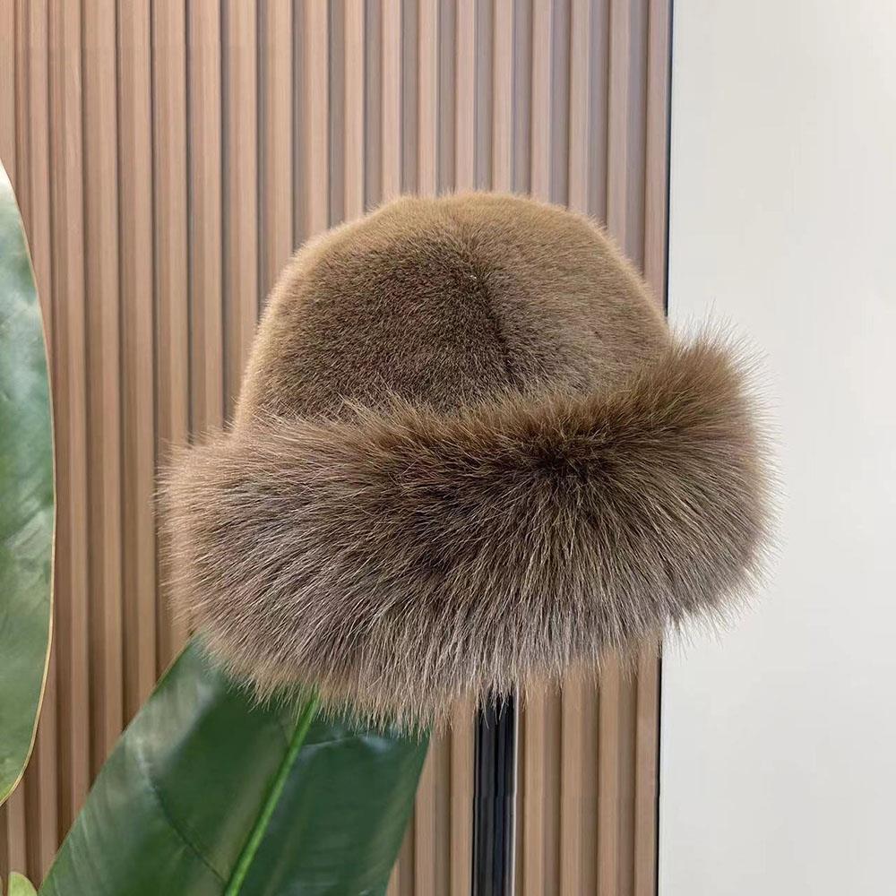 Fur Hat Women Warm Snow Ski Cap Female Fluffy Faux Fur Bucket Hat Thick Winter Outdoor Earwarmer Windproof Ear Protect Caps
