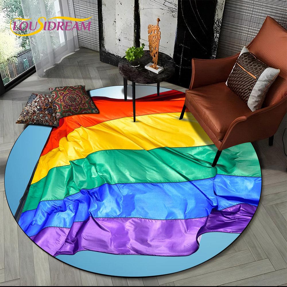 Runder Teppich mit chromatischer Farbtäuschung in Regenbogenfarben, Teppich für Wohnzimmer, Schlafzimmer, Sofa, Spielzimmer, Dekoration, rutschfeste Bodenmatte für Kinder