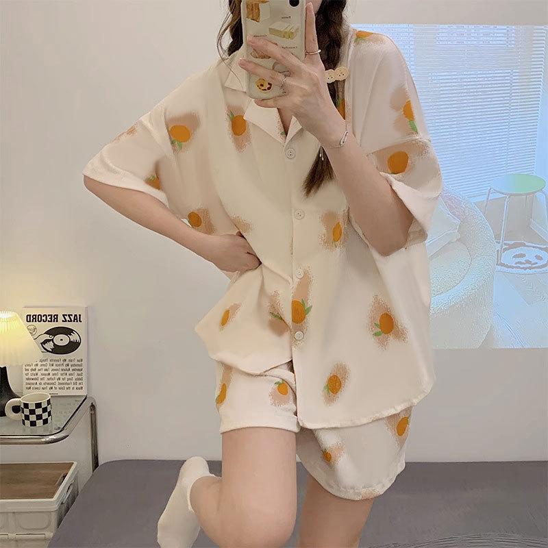 Japanese-style Unprinted Style Summer Fresh Cotton Pajamas Women's Short Sleeves 1011 New Loose Outer Loungewear Suit