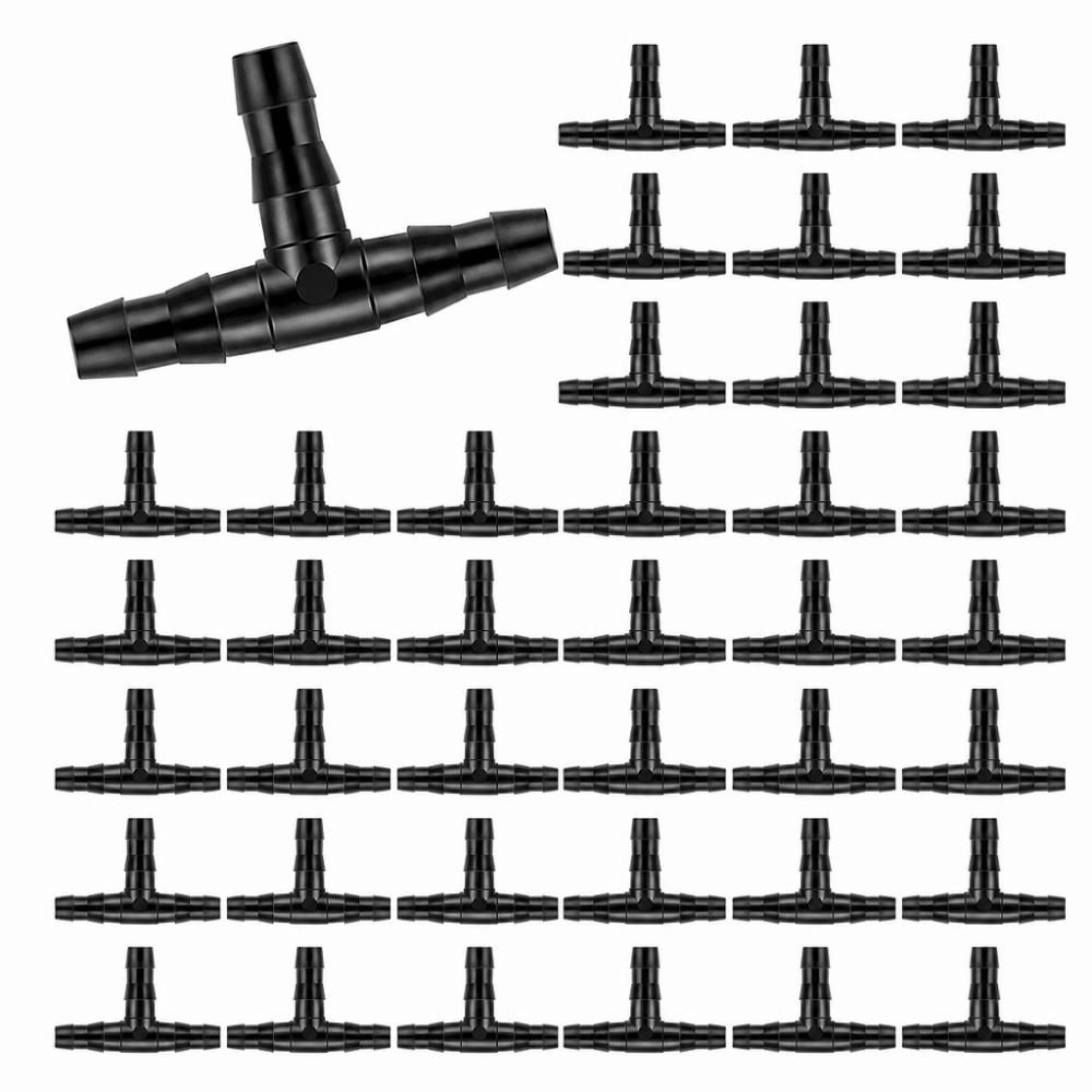 100PCS 4/7 Mm Tee Connector Leak-Proof Black Drip Irrigation Connector Easy To Install Plastic Hose Connector Garden Irrigation