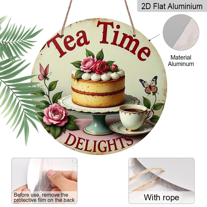 2D Flat Aluminum Retro Cake-Style Wall Decor, Afternoon Tea Style 7.87 Inches X 7.87 Inches Perfect for Tea Parties, Weddings, Cafes, Front Doors
