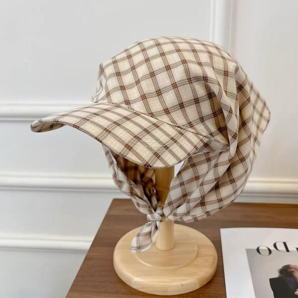 Sunscreen Triangle Headscarf Hat Plaid Strappy Bandana Cap Soft Headscarf Baseball Hat  Street