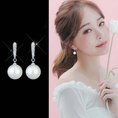 Sweet Women S925 Silver Shell Pearl Elegant Ear Studs Jewelry Drop Earrings Fashion