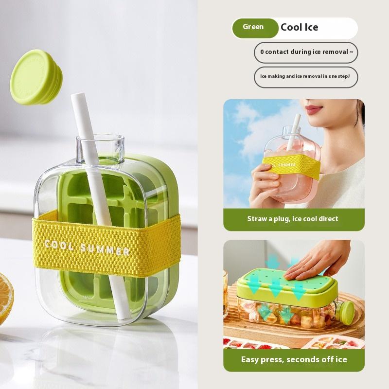 Ice Tray with Straw Food Grade 2 in 1 Ice Making Mold Ice Drink Bottle Silicone Ice Tray Outdoor Beverage Cup