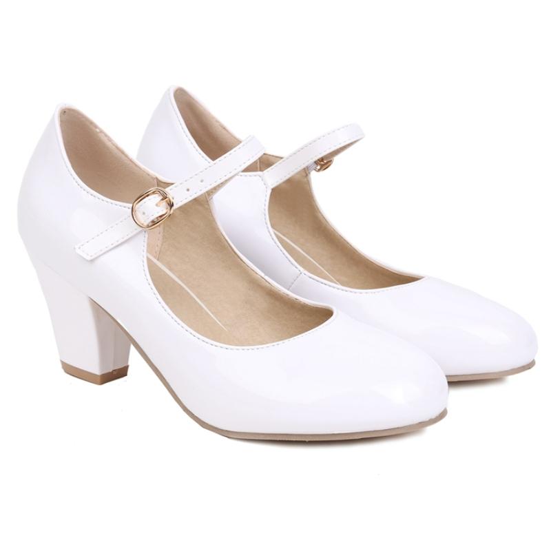 Women's Heels Mary Janes Shoes Fashion Pink Black White Red Yellow Heeled Party Wedding Shoes Female Dress Pumps Big Size 45