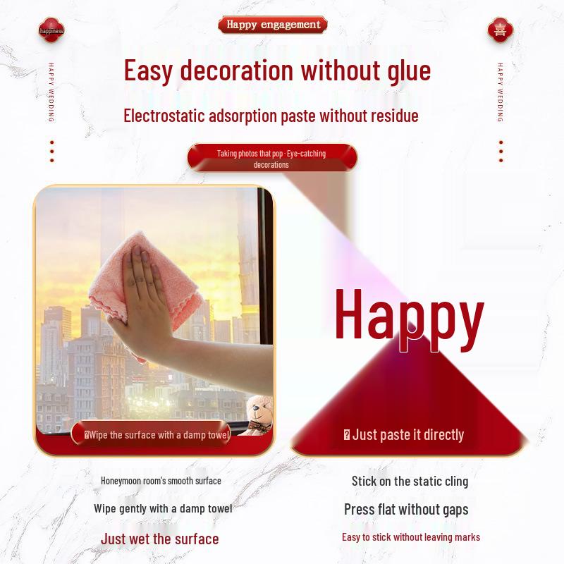 Double Happiness Wedding Cling Sticker for Windows, Rooms & Cars