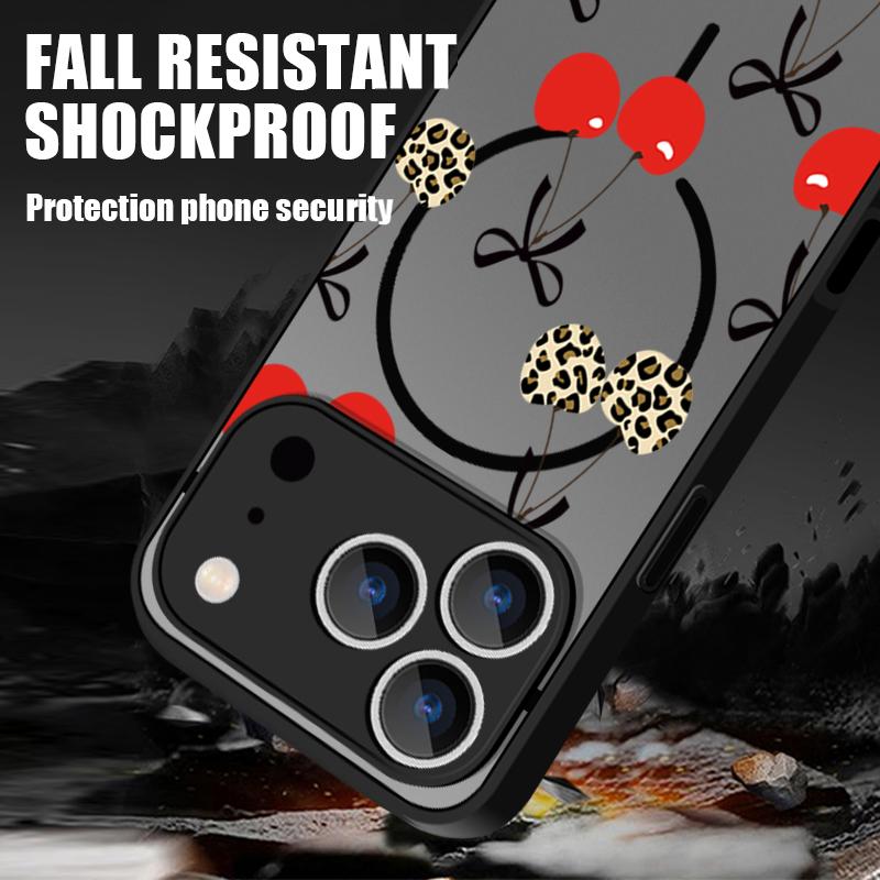Cartoon Cherry Fruits Case For iPhone 17 Pro Max Case iPhone 16 15 14 13 Pro Max 17E Magnetic For Magsafe Thin Ring Hybrid TPU+PC Matte Cover