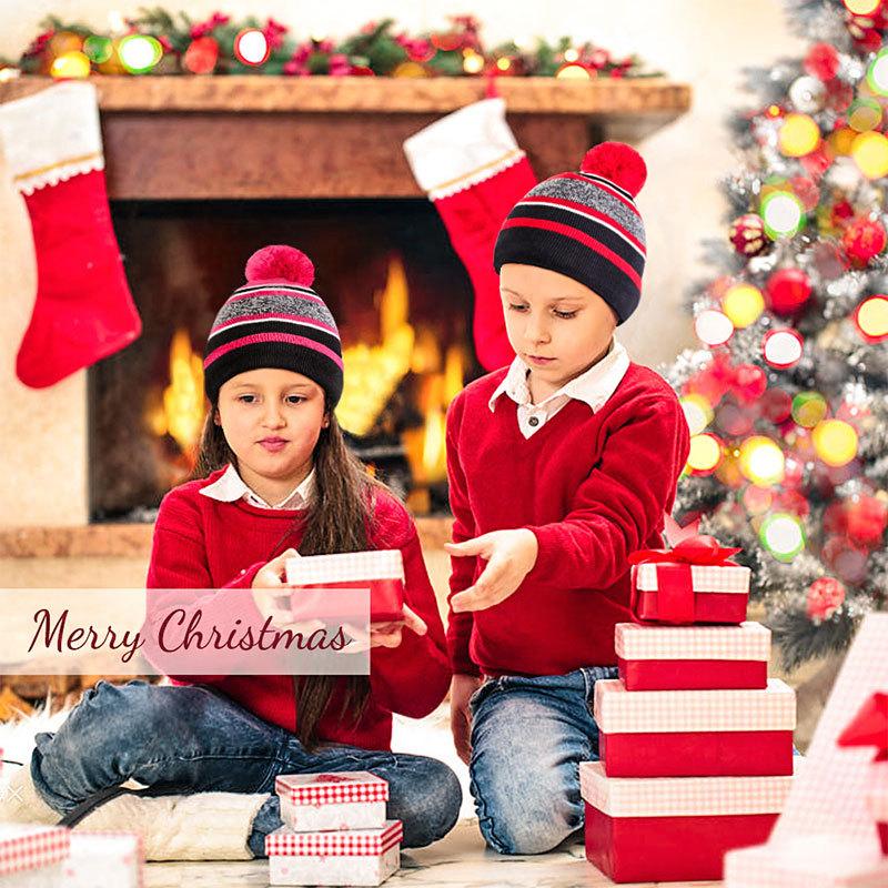 European and American Children's Wool Ball Hat Gloves Two Piece Set Christmas Gift Winter Plus Velvet Warm Knitted Hat