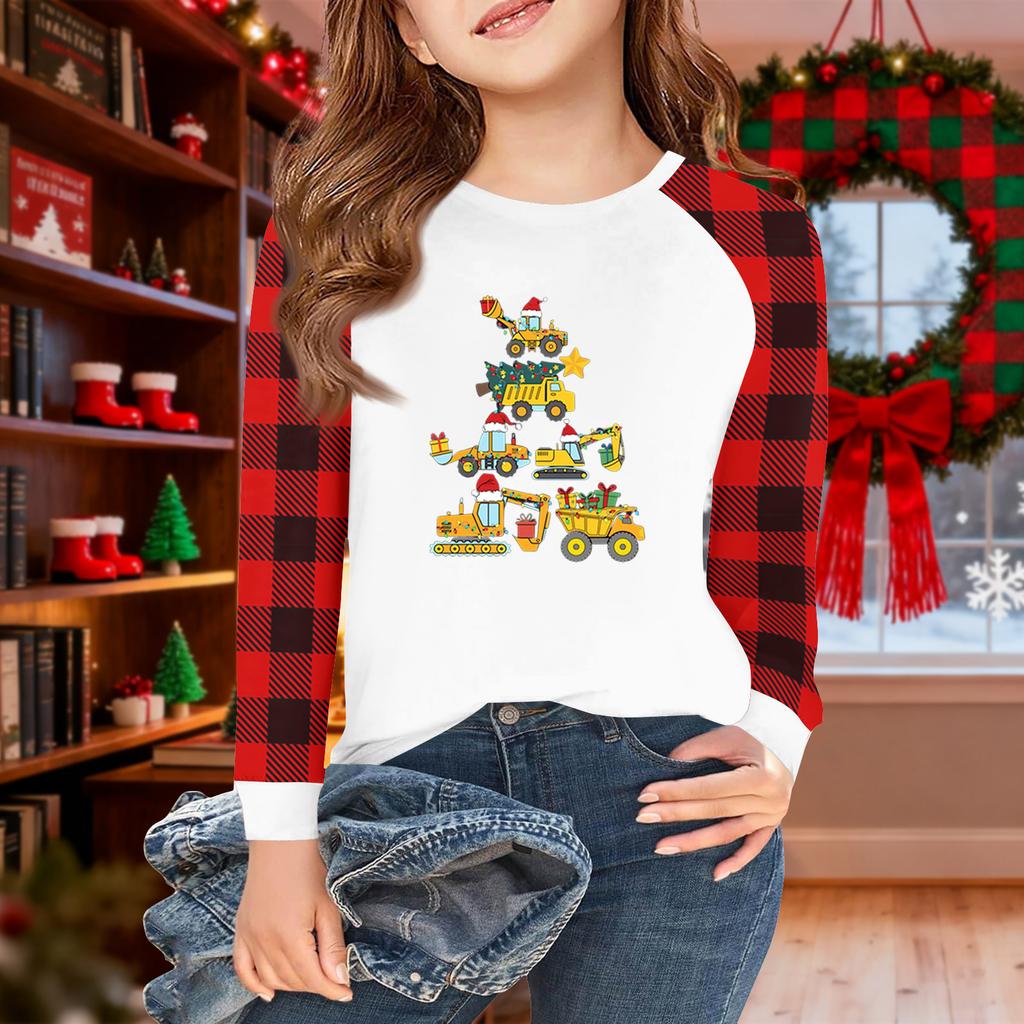 Girls Long Sleeve Christmas Day T Shirts Kids Fall Tops Crewneck Basic Tees 5-14Y