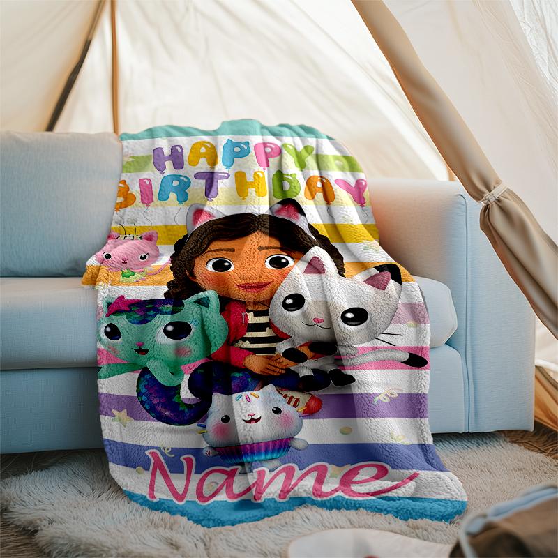 Personalized Custom Name Blanket - Gabby's Dollhouse Print Design,Blanket for Sofa,Bed,Travel,Camping - Soft and Warm, Great Gift