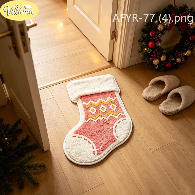 Christmas Pink Tree Ornament Shaped Rug Soft Plush Non Slip Floor Mat for Girls Bedroom Nursery Holiday Home Decor
