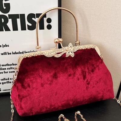 Vintage Shell Evening Clutch for Women Wedding Prom Bride Flock Shoulder Bags Luxury Women's Velvet Messenger Bags