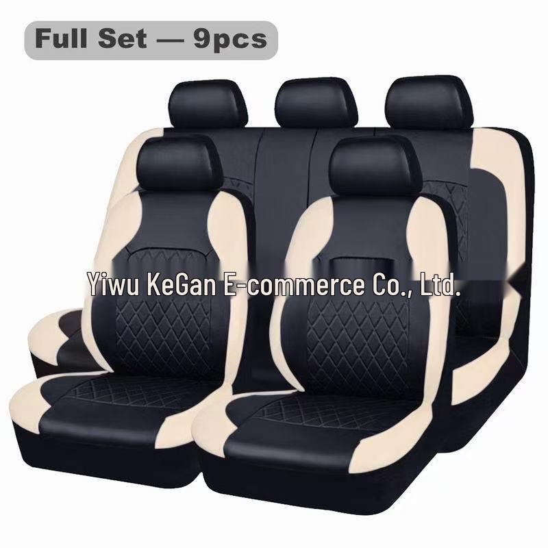 Cross-Border Automotive Seat Cover, Quilted Diamond Pattern, PU Leather, Faux Leather, Euro-American Style 4-piece set (Double front seats)