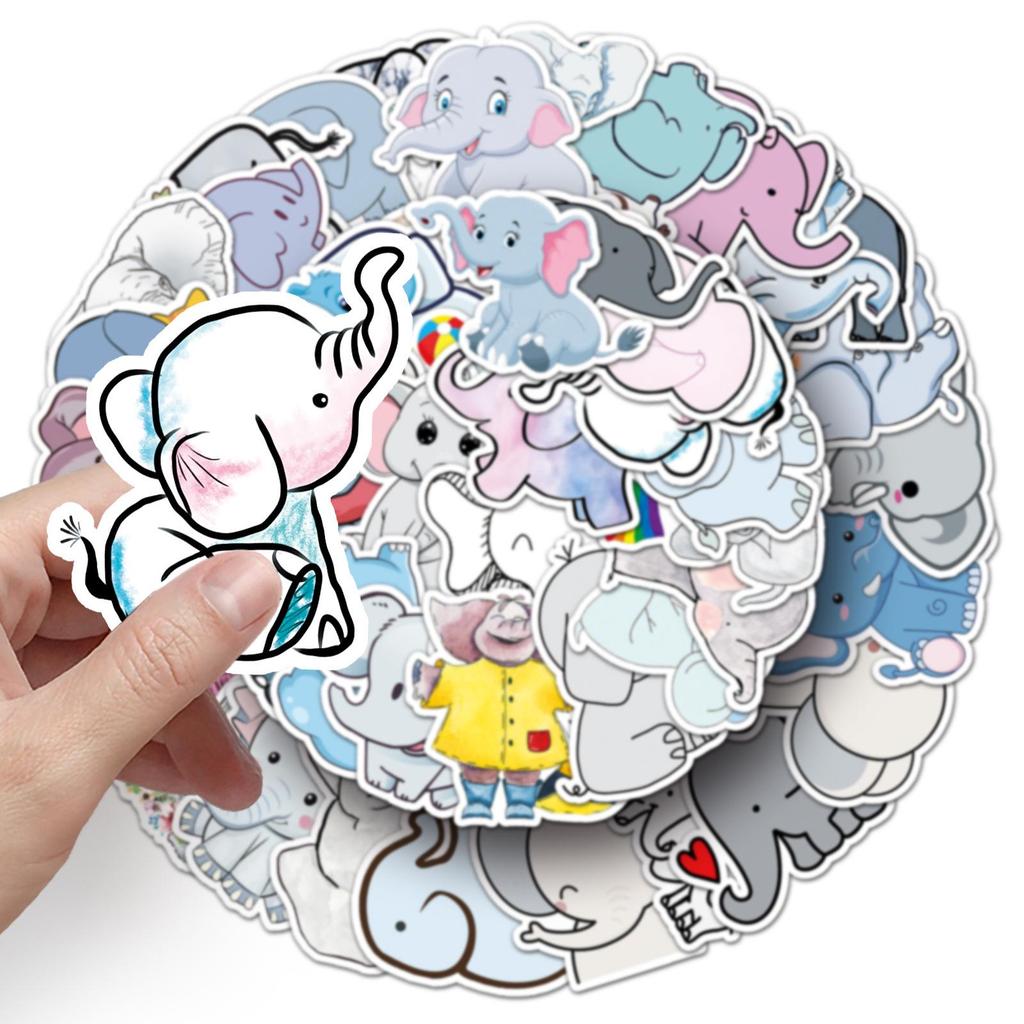 50 Cute Elephant Graffiti Cartoon Animal Stickers: Waterproof for Skateboards, Luggage, Water Bottles