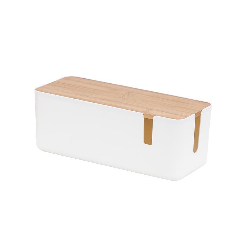 Bamboo Top Power Strip Cover Box - Cable Organizer for Desk, Multi-Outlet Cord Hider Storage Case Desk Organizer