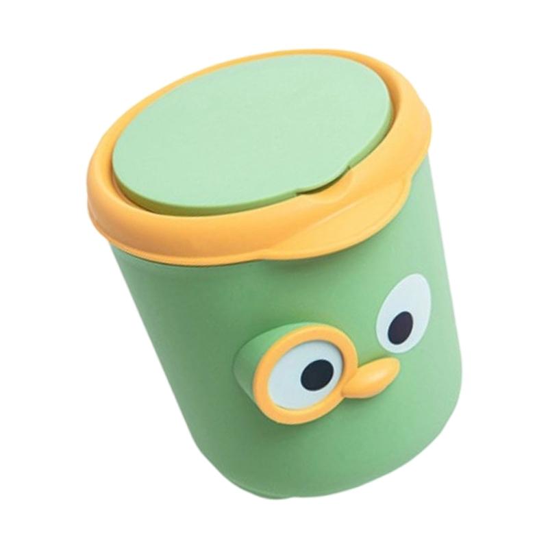 652F Lovely Cartoon Mini Waste Basket with Sealable Lid Trash Can for Small Space