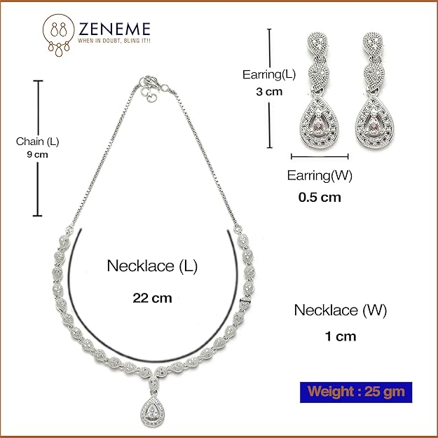 Jewellery Set Fascinating Gold Tone Necklace Set & Earring Adorned with American Diamond Jewellery for Women and Girl