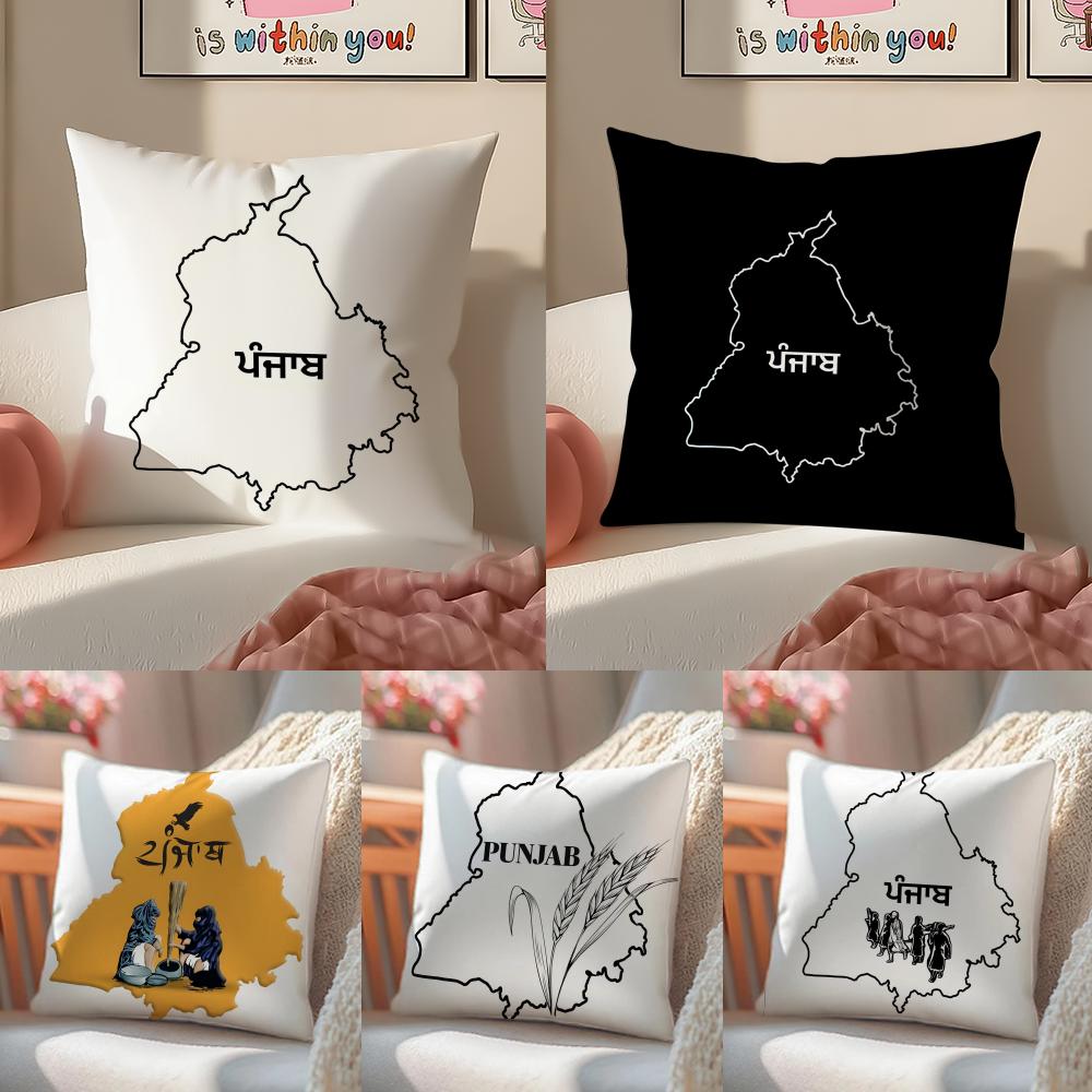 Classic PPunjab Map Cushion Cover Pillowcase Short Plush Invisible zipper Room Sofa Cushion Cover