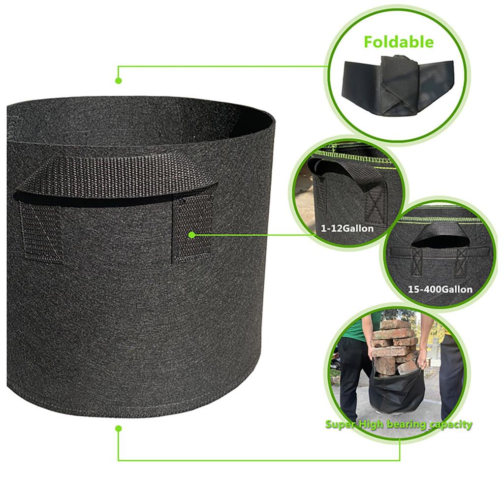 1/2/3/5/7 Galon -torba Ağır Kalınlaştırılmış Dokunmamış Bitki Kumaşı Saksı Kulplu