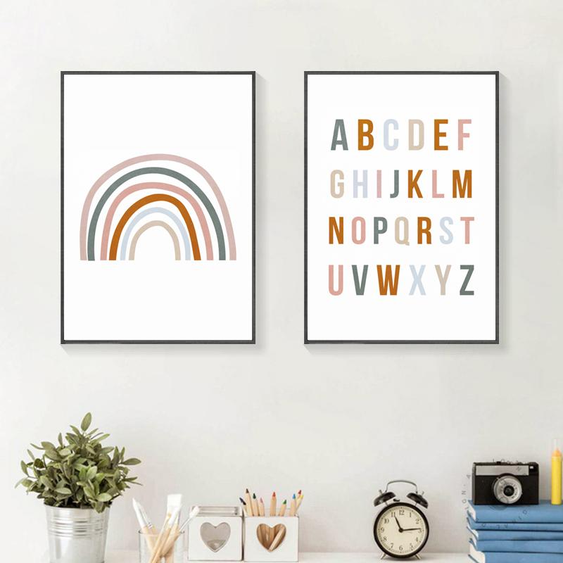 Rainbow ABC Alphabet Poster Quotes Print Nursery Wall Art Canvas Painting Child Bedroom Pictures Kids Gift Baby Room Home Decor