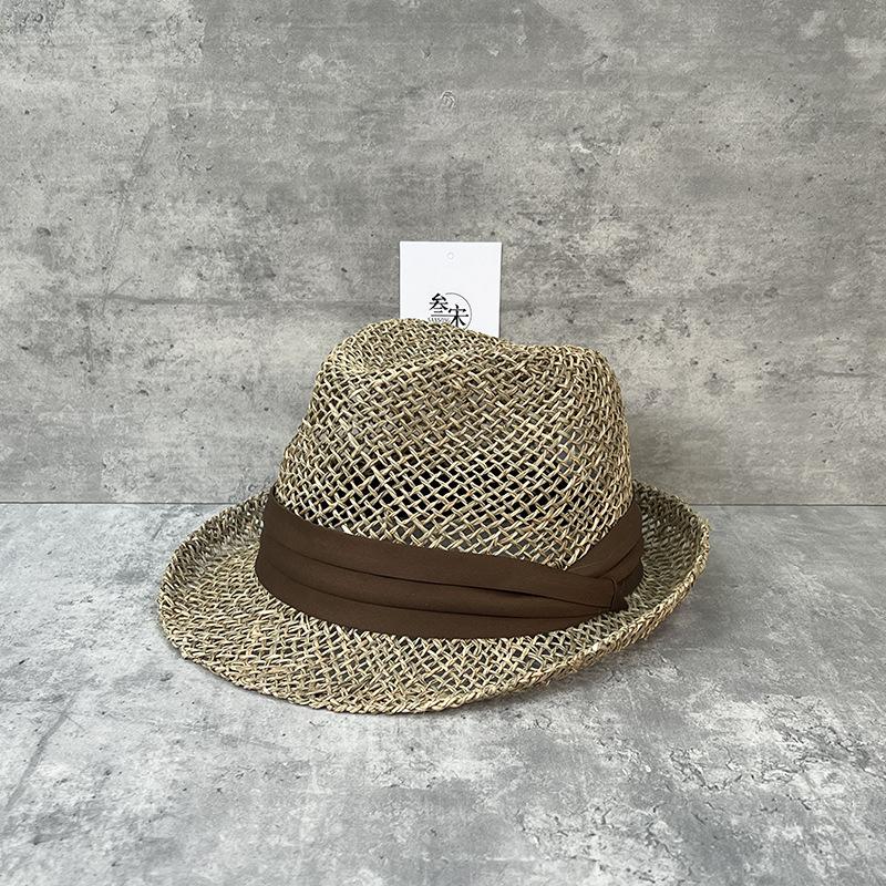 25 Natural Salty Straw Woven Hollow Straw Hats For Men And Women Summer Vacation Seaside Curled Panama Top Hat