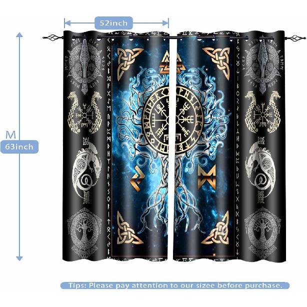 Viking Blackout Curta Scandinavian Pirate Totem Printed Curtain Room Darkening Ancient Mythology Tree of Life Window Treatments for Bedroom Living