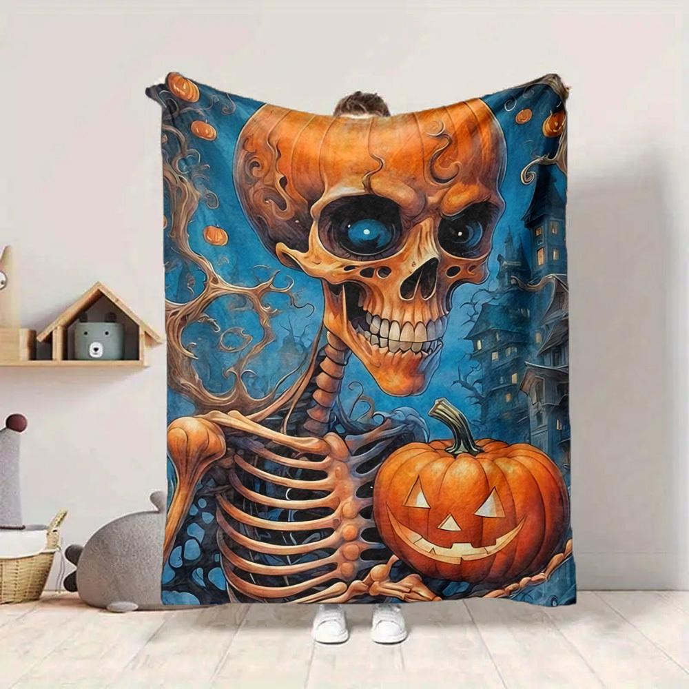 1PC Halloween Skeleton Blanket, Throw For Sofa, Bed, Travel, Camping, Livingroom, And Bed, Printing Blanket With Soft And Warm Fabric Yy250918173