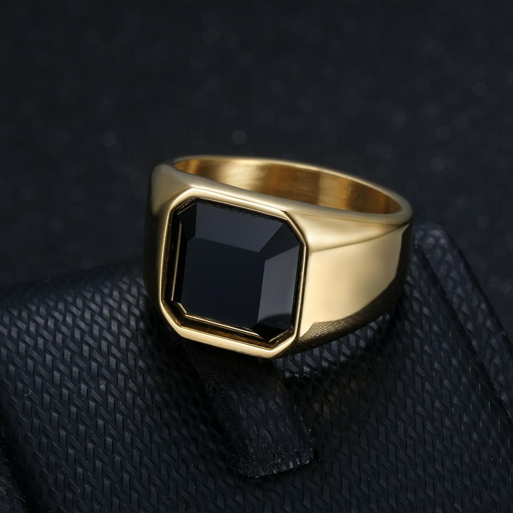 Ring new ins simple men's glossy black gemstone ring