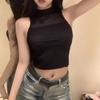 Dámská pletená vesta crop topy Móda Jednobarevné Bez rukávů Polovysoký límec Tenký sexy Košilka Ležérní Tílko Pletené oblečení Streetwear
