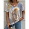 Women's summer casual V-neck short-sleeved T-shirt, with fashionable 3D print, suitable for outings or at home
