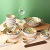 5 Inch Underglaze Ceramic Rice Bowl with Spoon Traditional Dessert Bowl
