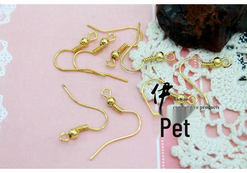 Yitiao Silver-Plated Ear Hooks with Gold Beads - 18mm, 100pcs