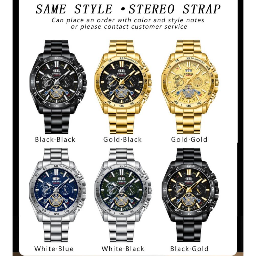 BINBOND High End Brand Men's Watch Original Stainless Steel Luminous Waterproof Watch Luxury Business Date Quartz Men Watches