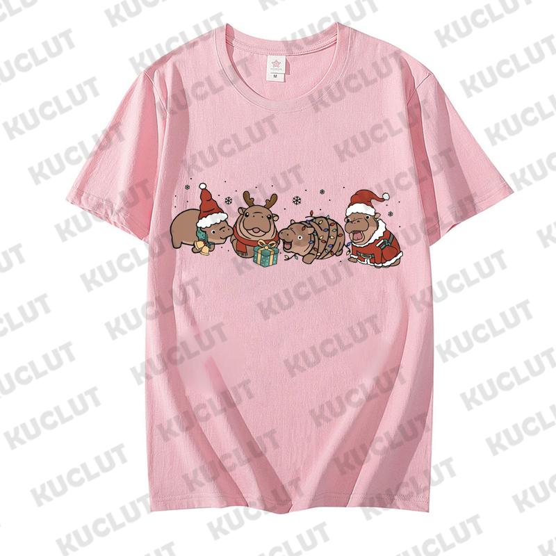Moo Deng Anime Shirt Baby Pygmy Hippo Moo Deng T-shirts for Women Men Merry Christmas Trendy Costume Short Sleeve Tshirts Tops