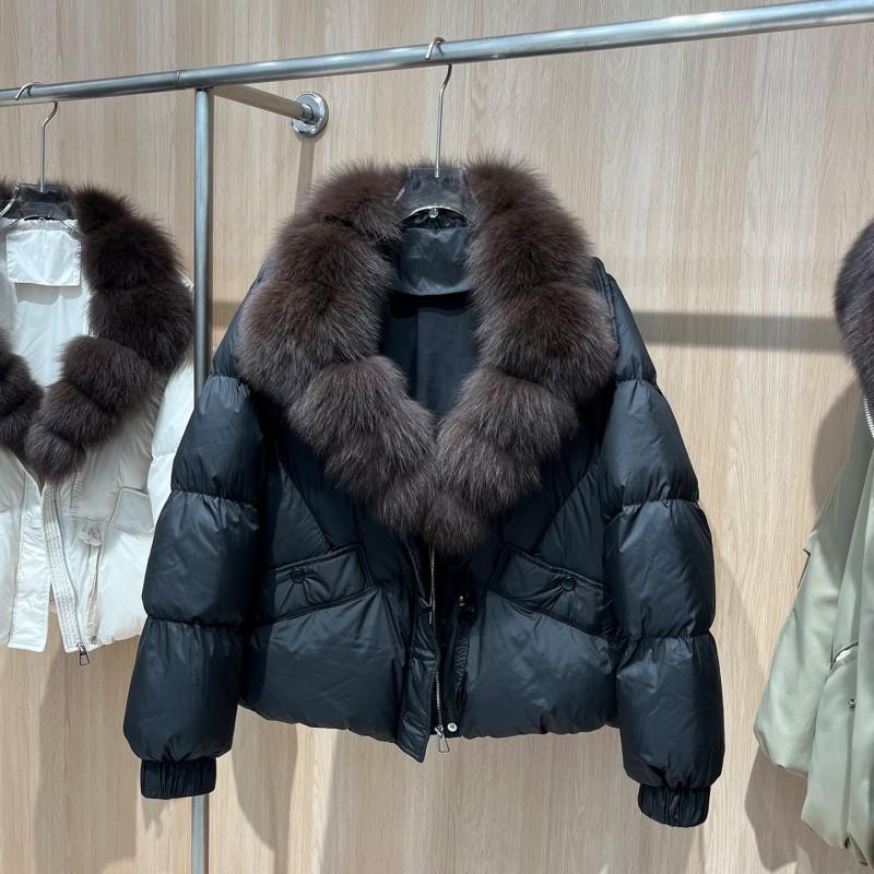 Womens Short Down Coat With Real Fox Fur Collar Warm Thickened Duck Jacket Loose Fit Winter Outerwear