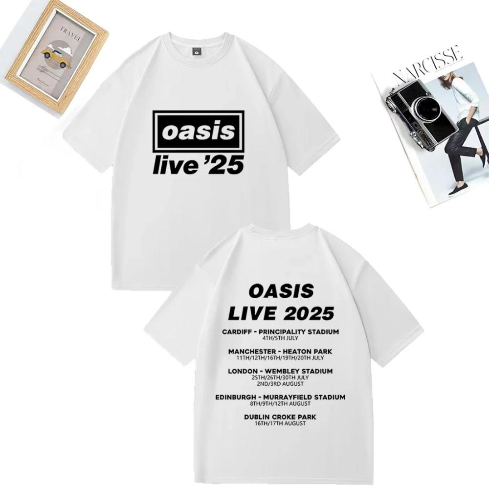 

OASIS Live 25 Tour 2025 Vintage T-shirt Men Woman Casual Cotton T-shirt Clothes Hip Hop Streetwear Short Sleeve Shirts Fans Gift XXXXXL белый
