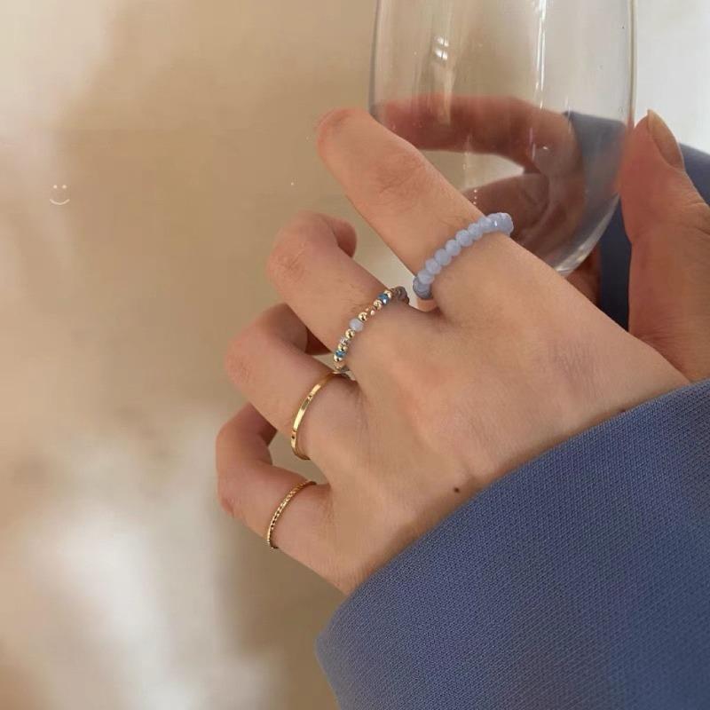 New Colorful Enamel Ring with Beads Set in A String. Women's Niche Design. Simple Finger Ring.