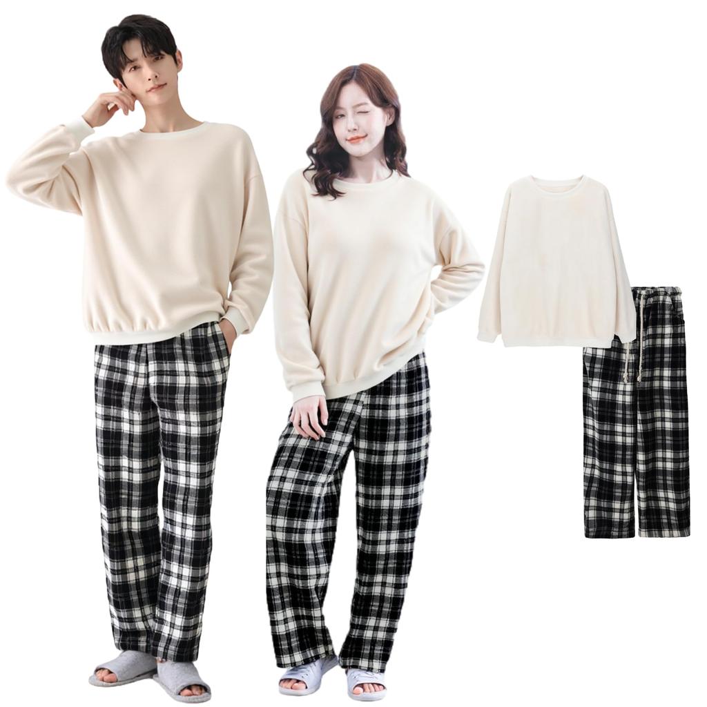 Beatgos Loungewear Pajamas for Men and Long Loose for Fall and Winter White Size Women, Fluffy, Warm, Sleeve, Fit, (CL01 & Black, XL)
