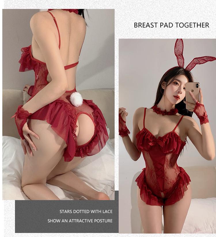 Playful Bunny Girl Lace Nightgown: Seductive, Slimming, Open Crotch, See-Through Women's Lingerie Set