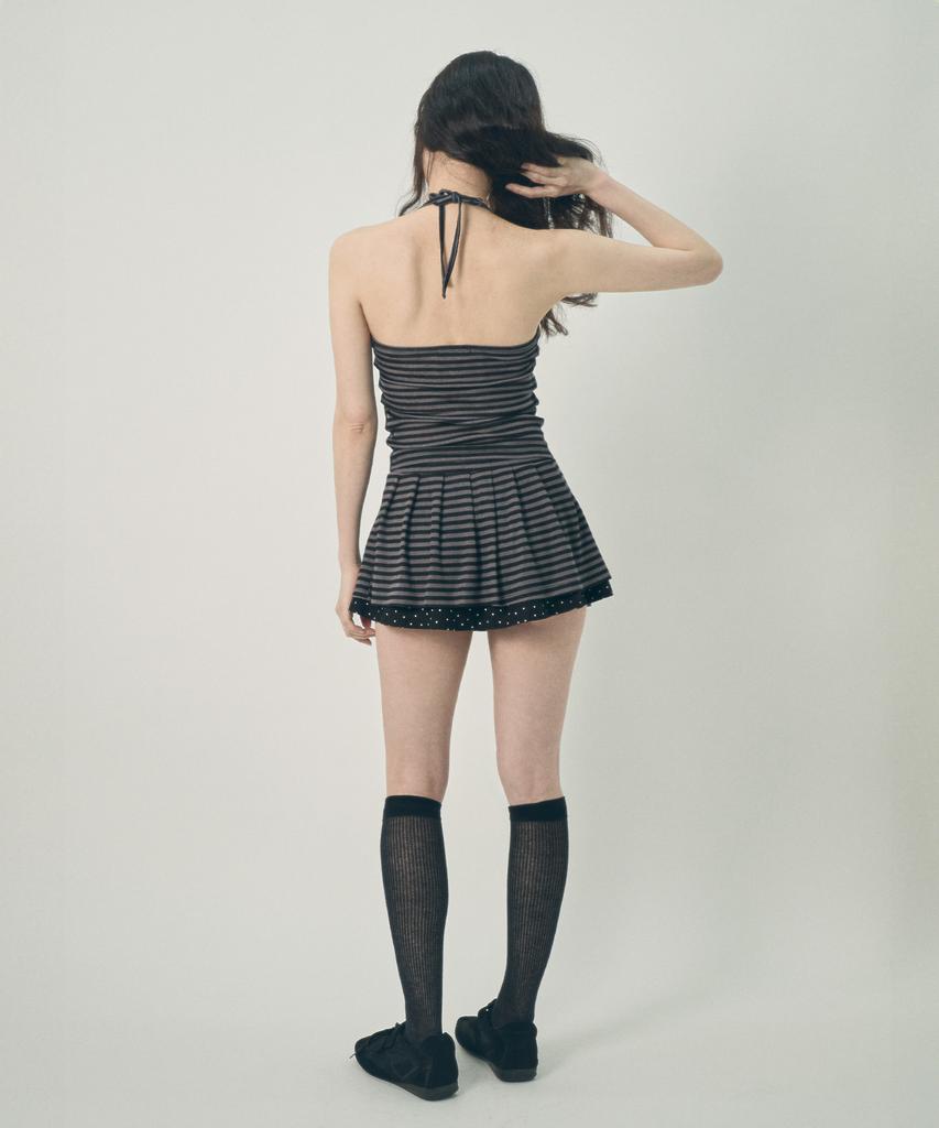 Mihebeu Striped Layered Skirt Pants