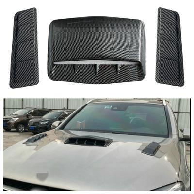 3 stuks Glanzende Carbon Finer Look Auto Luchtinlaat Motorkap Scoop Ventilatieopening Haaienvinnen Motorkap Decoratieve Cover Universele Autostyling Midden + beide zijden
