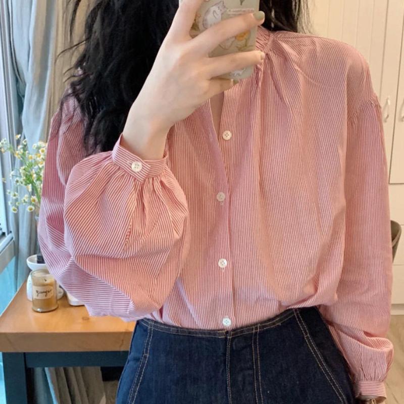 

Розовая полосатая рубашка для женщин. Летняя французская рубашка, свободный крой, шикарный топ 2XL розовый
