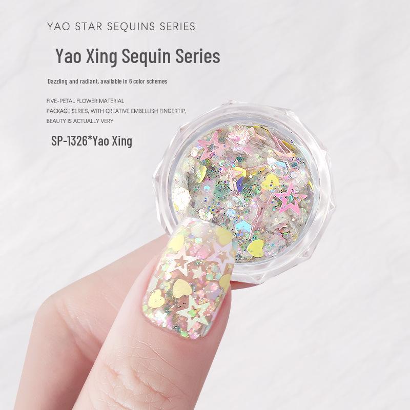 Yao Xing Nail Art Glitter Mix: Coarse & Fine Sequins, Five-Pointed Stars, Irregular Hexagons