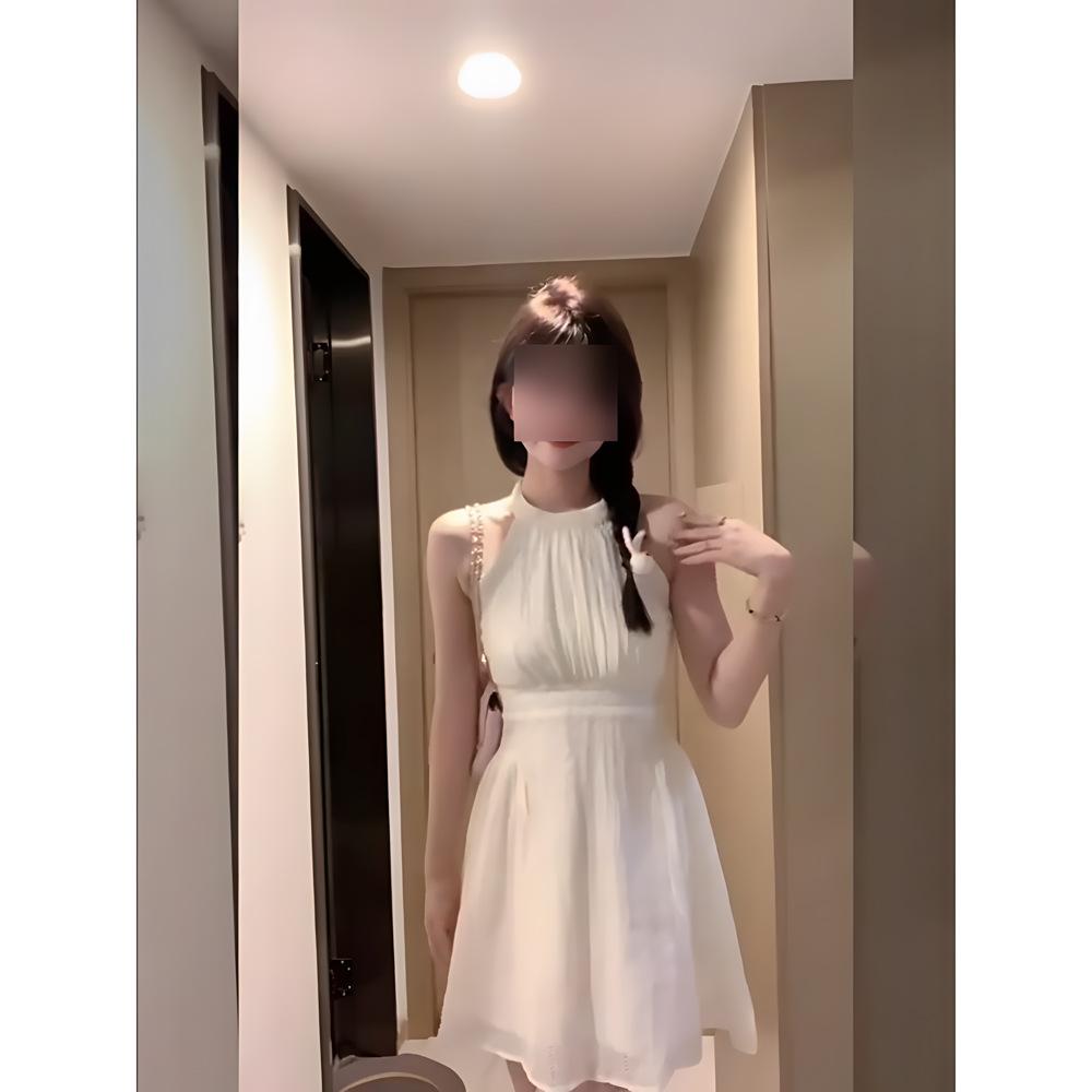 Gentle Wind Neck Dress Children's Temperament Summer New French Temperament Waist Thin First Love Suspender Skirt